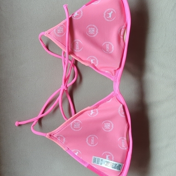 PINK Victoria's Secret Bikini Halter Top Padded Multi Color Pink Pattern Barbie - Picture 6 of 8